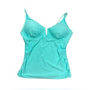 Anne Cole Ladies XS Wired V Tankini Swim Top UPF 50 Adjustable Straps Aqua